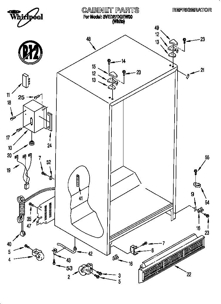 Whirlpool 3VED27DQEW00 cabinet diagram