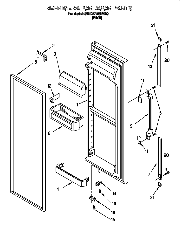 Whirlpool 3VED27DQEW00 refrigerator door diagram