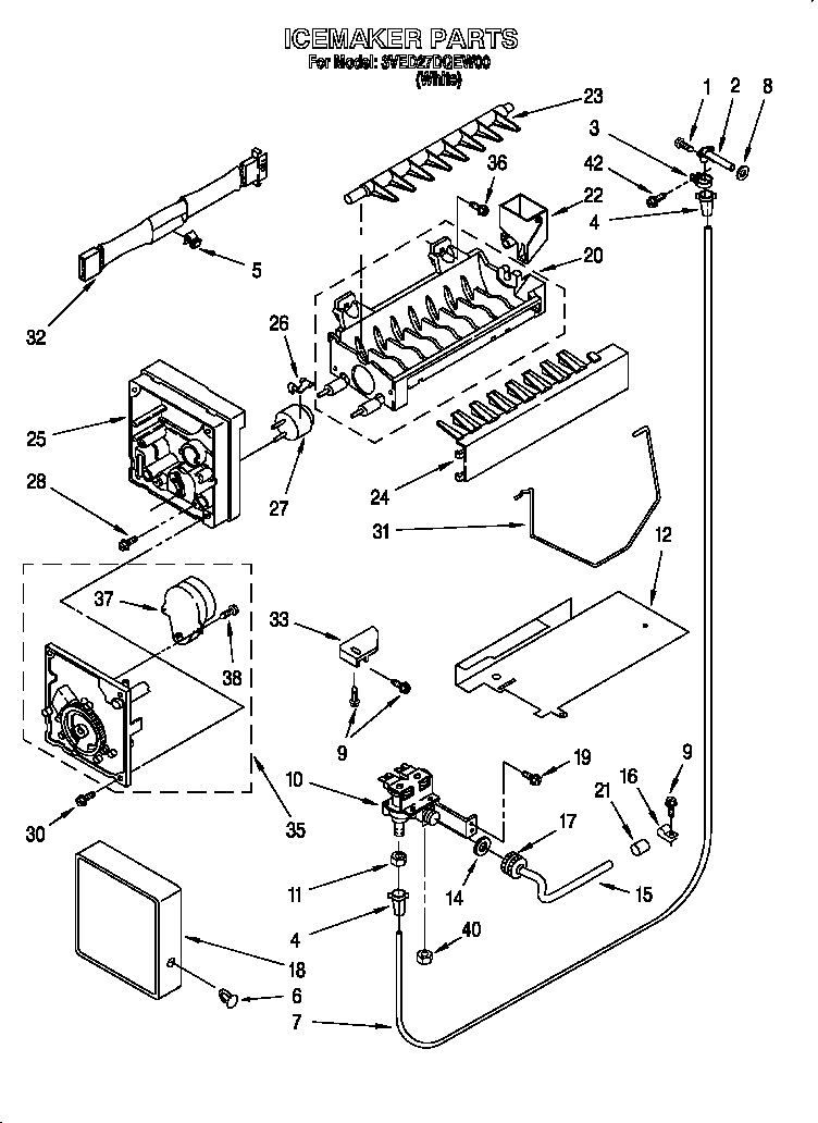 Whirlpool 3VED27DQEW00 icemaker diagram