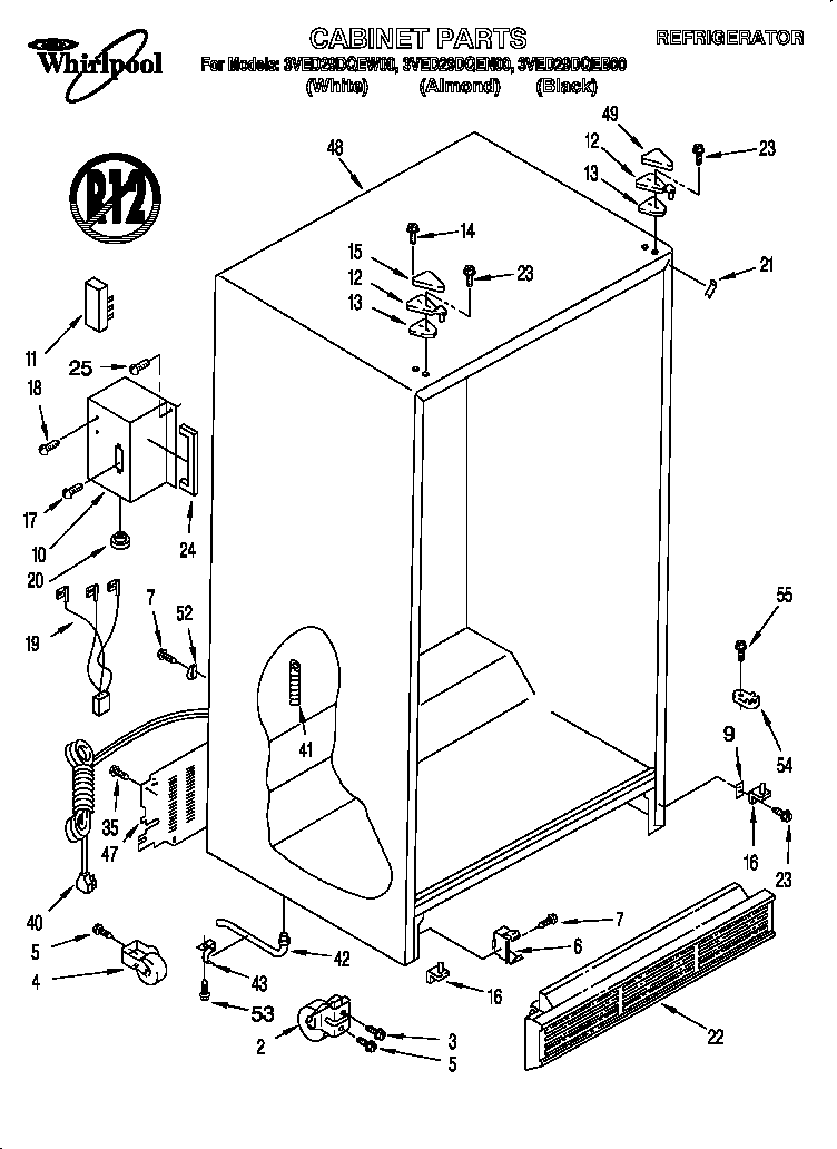 Whirlpool 3VED29DQEN00 cabinet diagram
