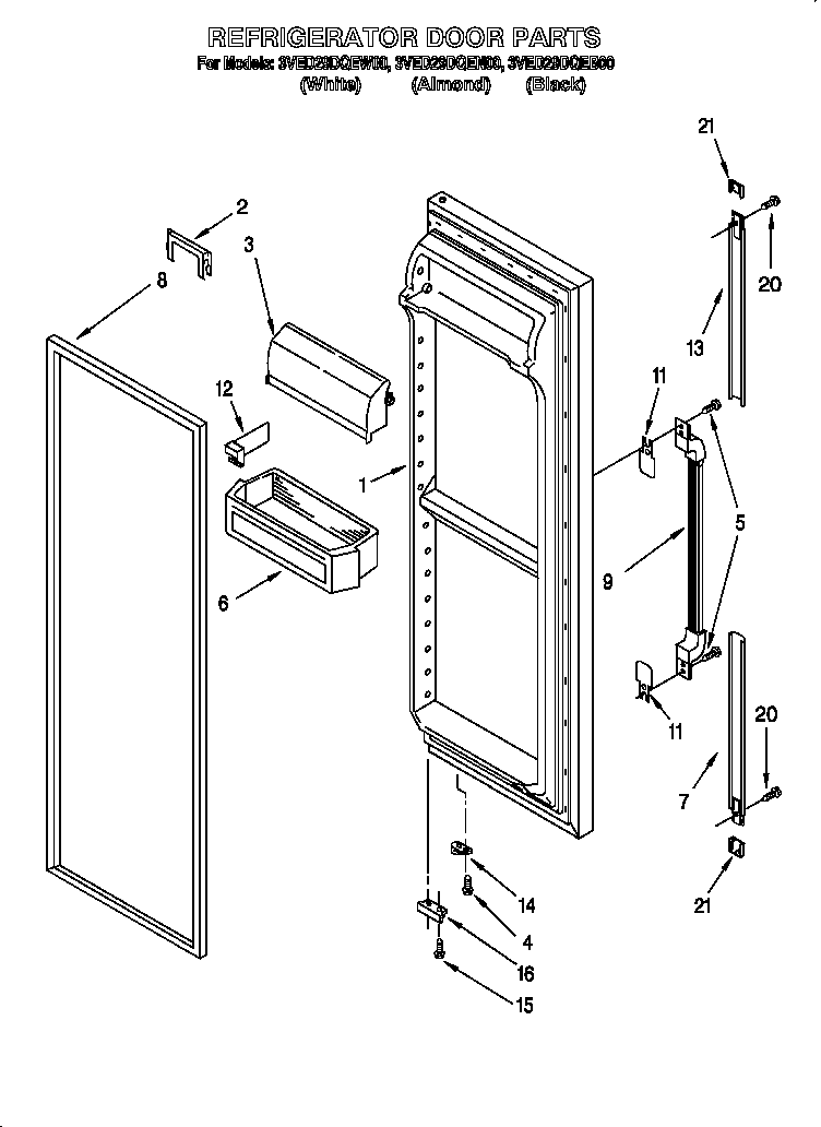 Whirlpool 3VED29DQEN00 refrigerator door diagram