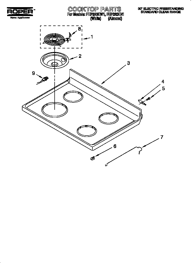Roper FEP320EN1 cooktop diagram