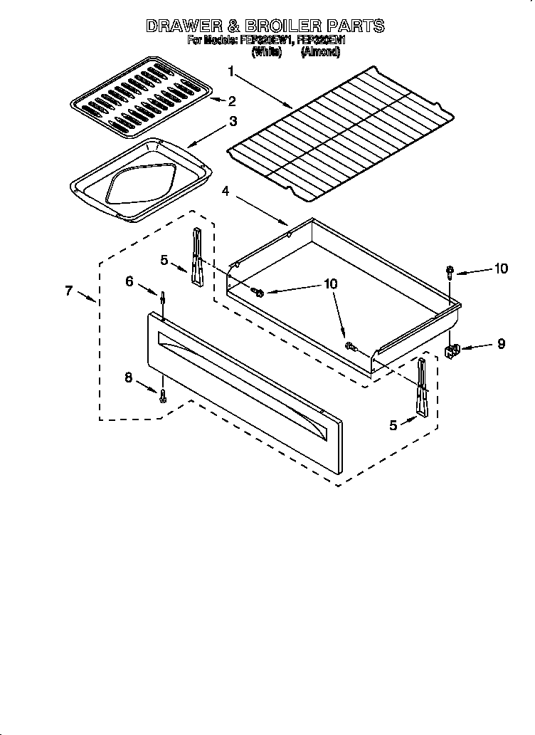 Roper FEP320EN1 drawer and broiler diagram