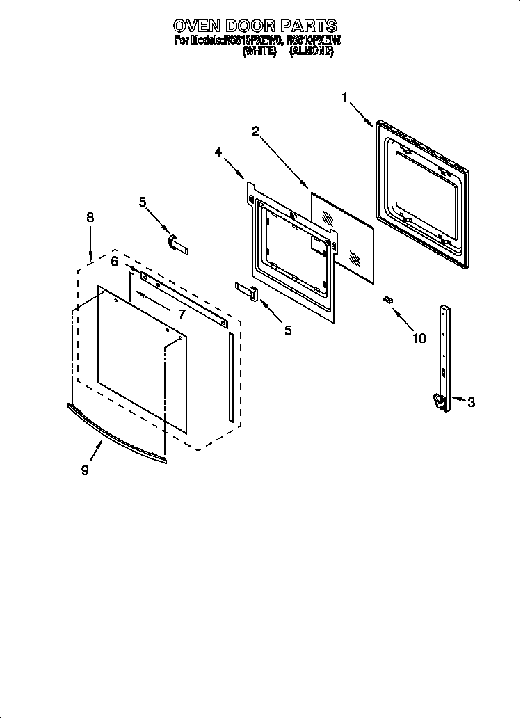 Whirlpool RS610PXEW0 oven door diagram