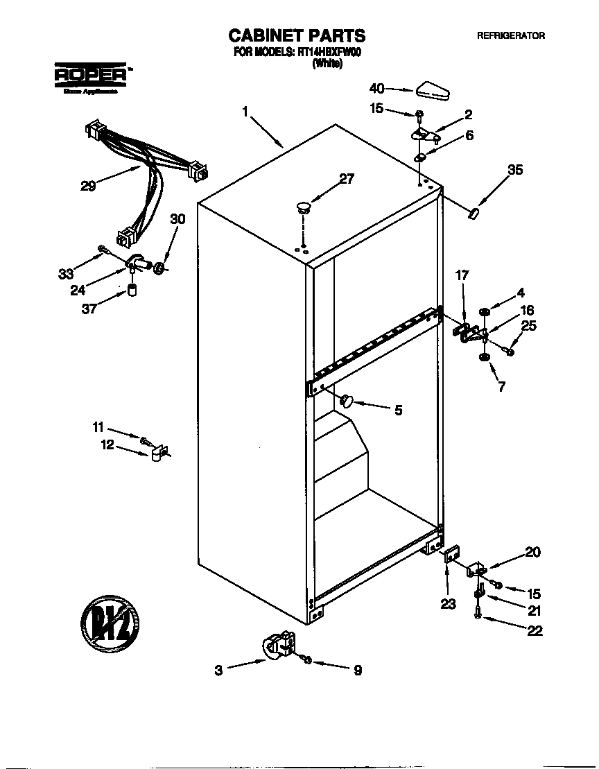 Roper RT14HBXFW00 cabinet diagram