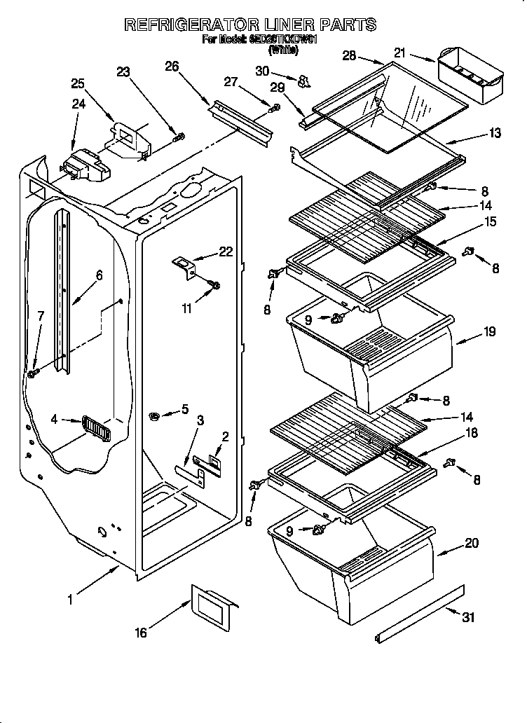 Whirlpool 6ED20TKXDW01 refrigerator liner diagram