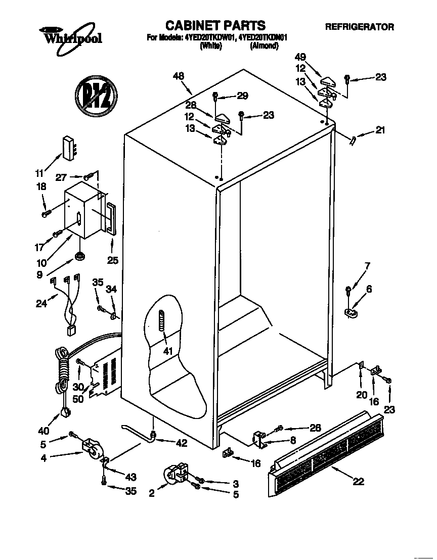 Whirlpool 4YED20TKDW01 cabinet diagram