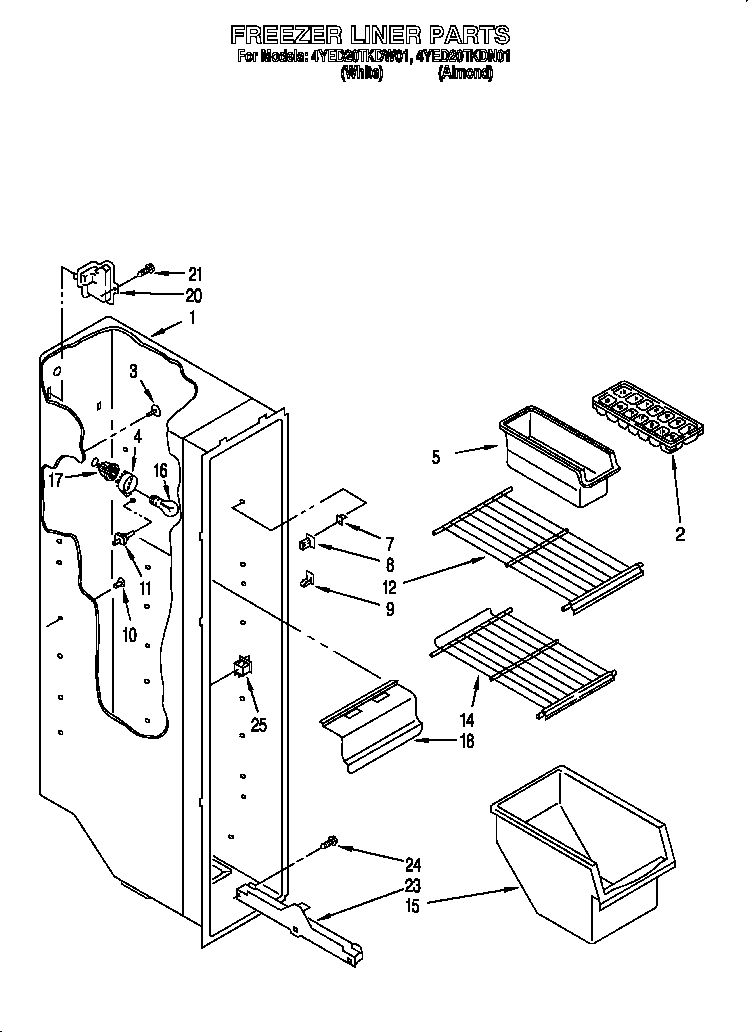 Whirlpool 4YED20TKDW01 freezer liner diagram