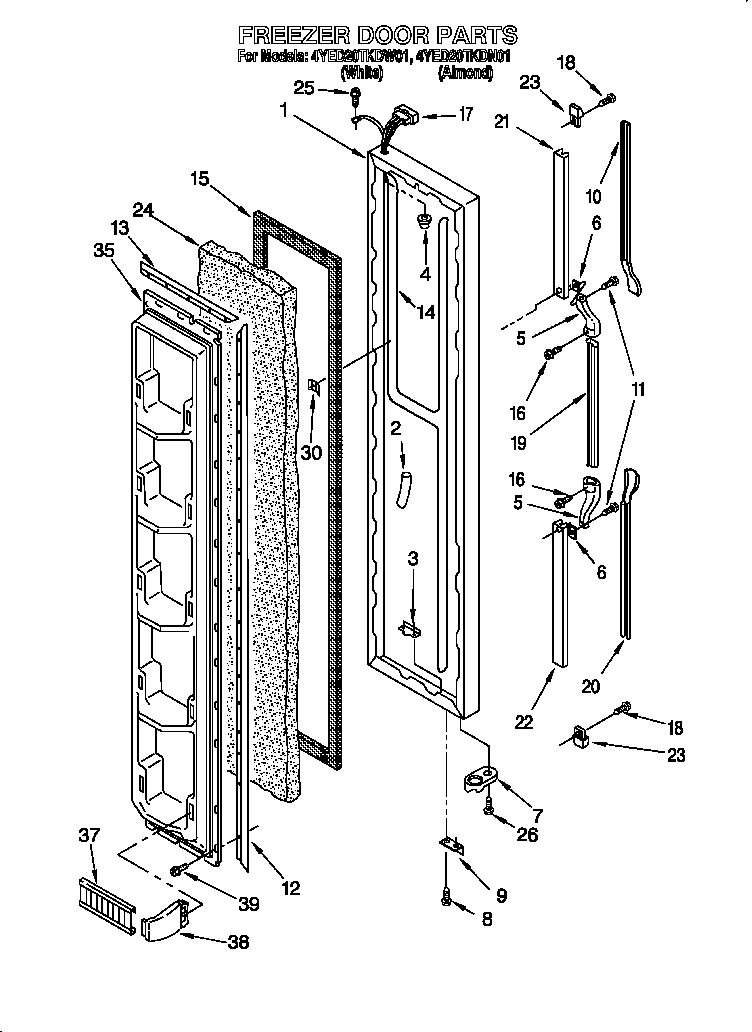 Whirlpool 4YED20TKDW01 freezer door diagram
