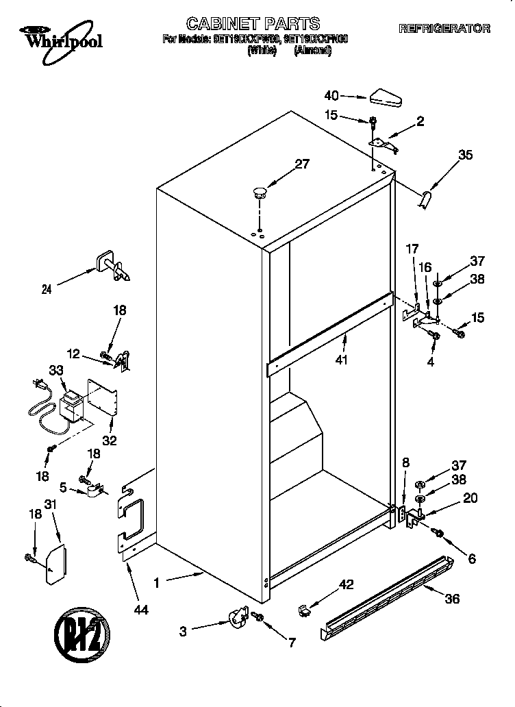 Whirlpool 9ET19DKXFW00 cabinet diagram