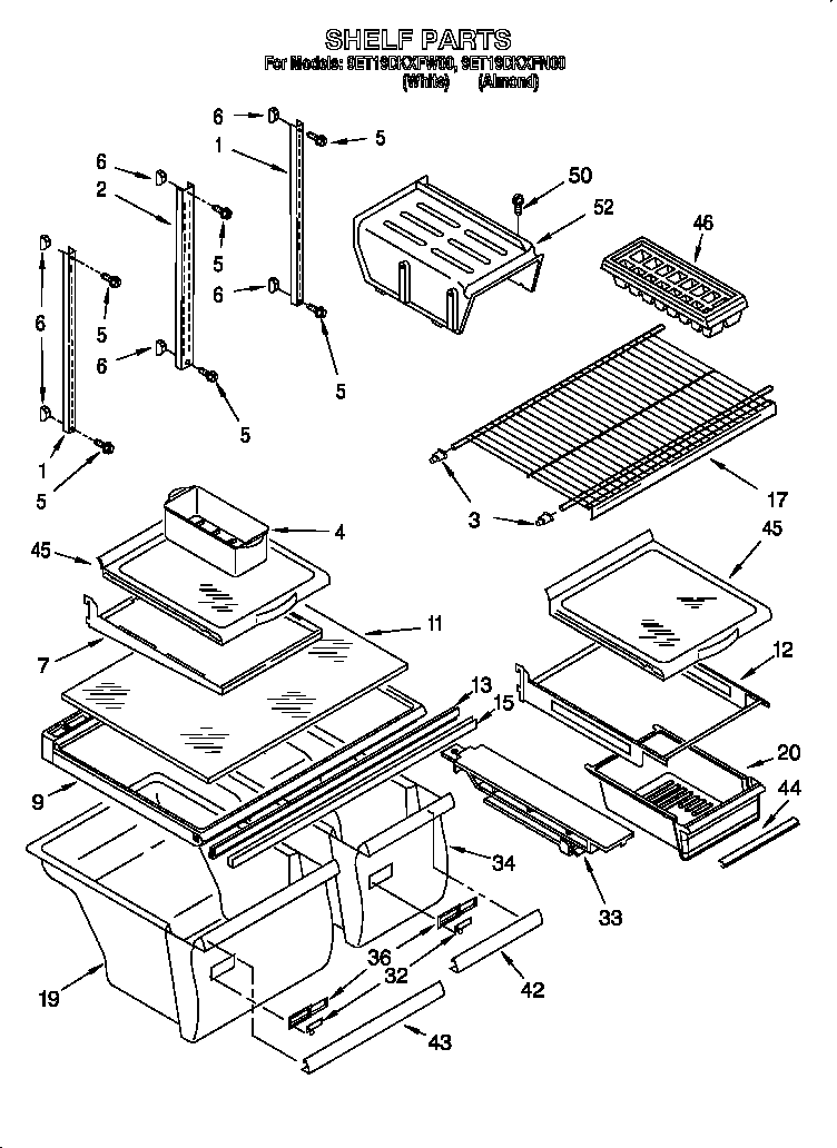 Whirlpool 9ET19DKXFW00 shelf diagram
