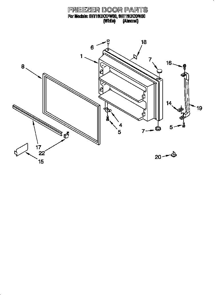 Whirlpool 9ET19DKXFW00 freezer door diagram