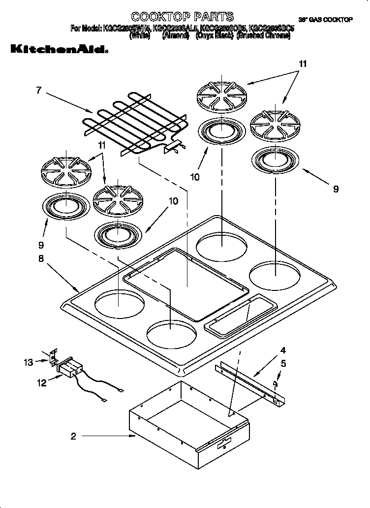 KitchenAid KGCG260SOB5 cooktop diagram