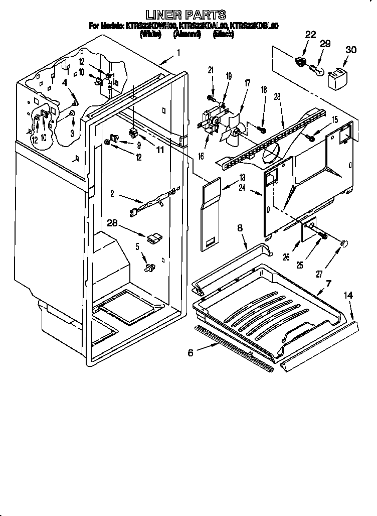 KitchenAid KTRS22KDWH00 liner diagram