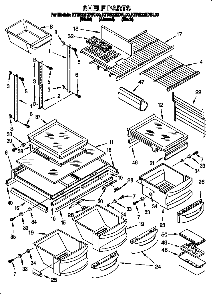 KitchenAid KTRS22KDWH00 shelf diagram