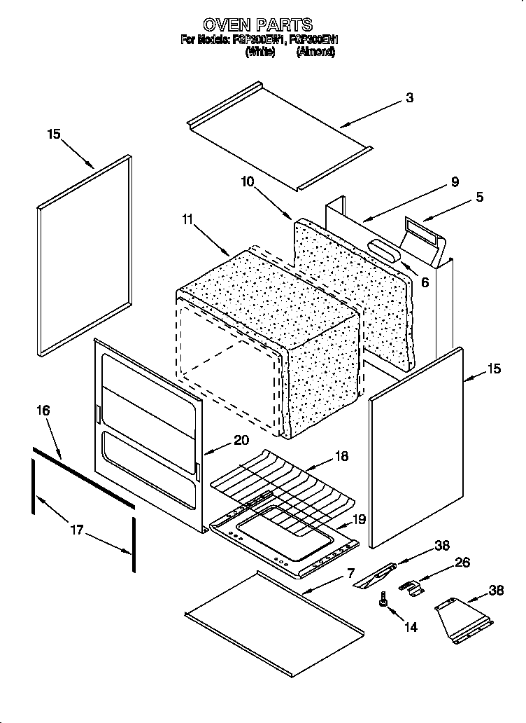 Roper FGP300EW1 oven diagram