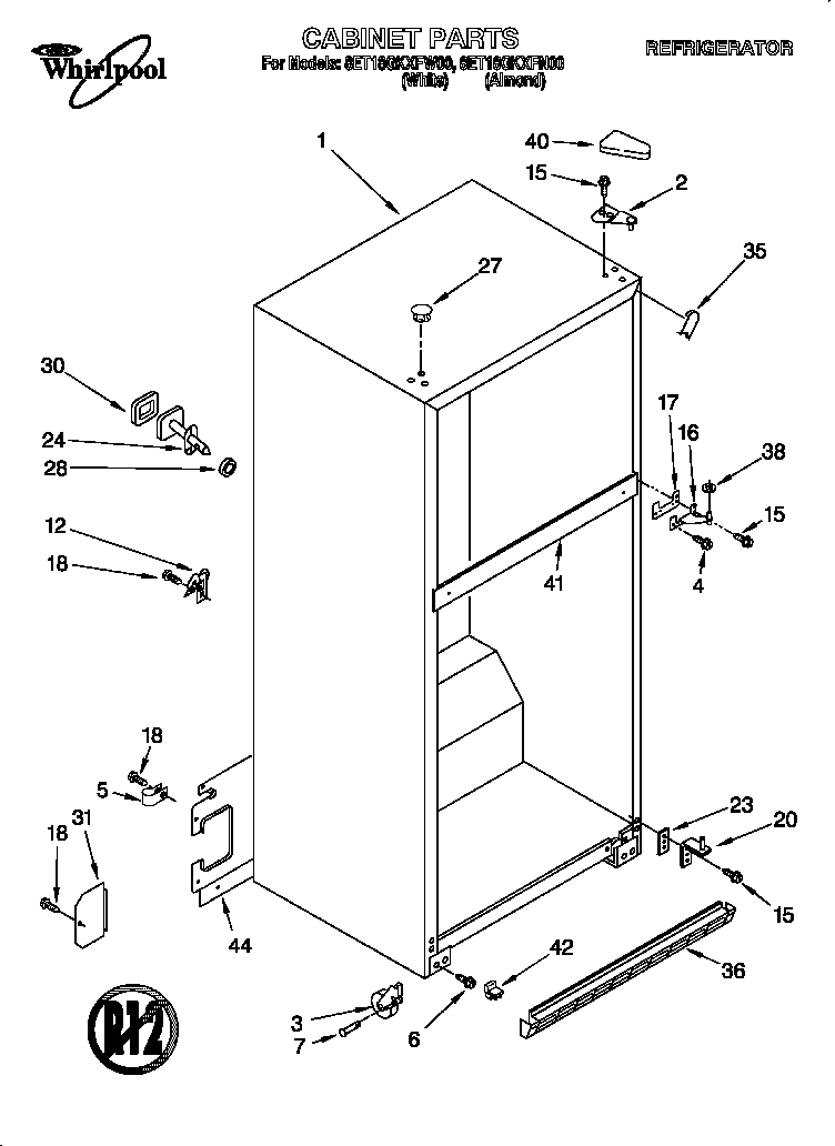 Whirlpool 8ET18GKXFW00 cabinet diagram