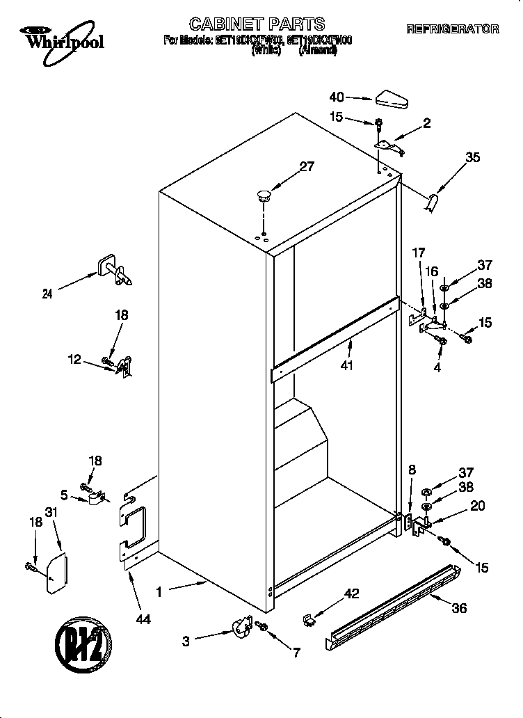 Whirlpool 8ET19DKXFN00 cabinet diagram