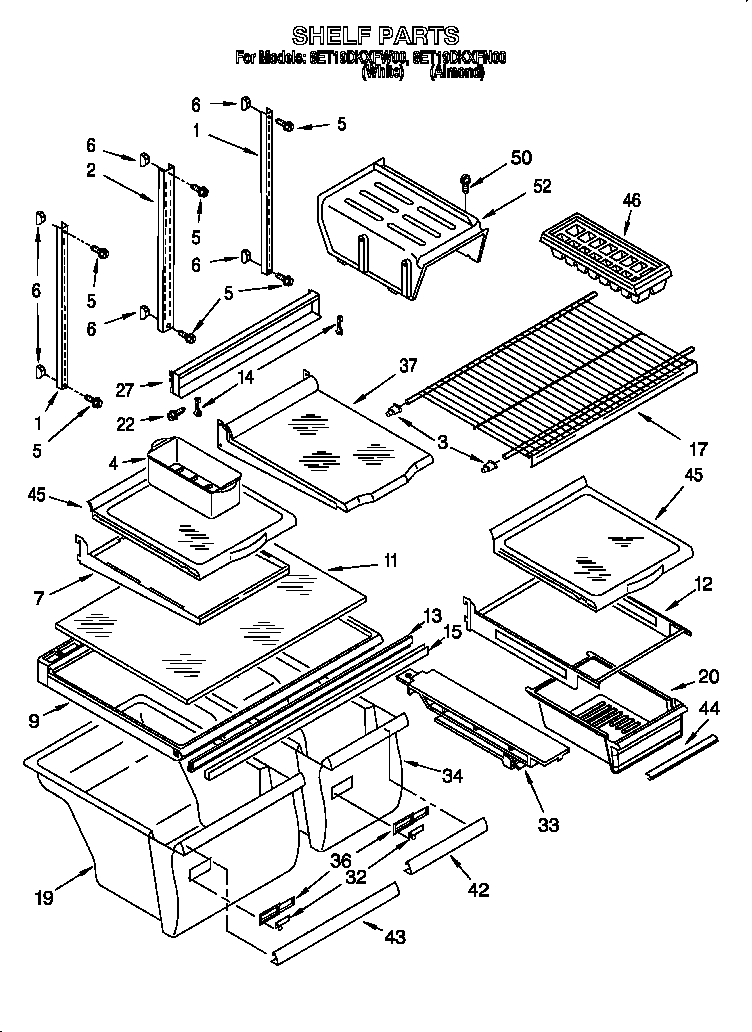 Whirlpool 8ET19DKXFN00 shelf diagram