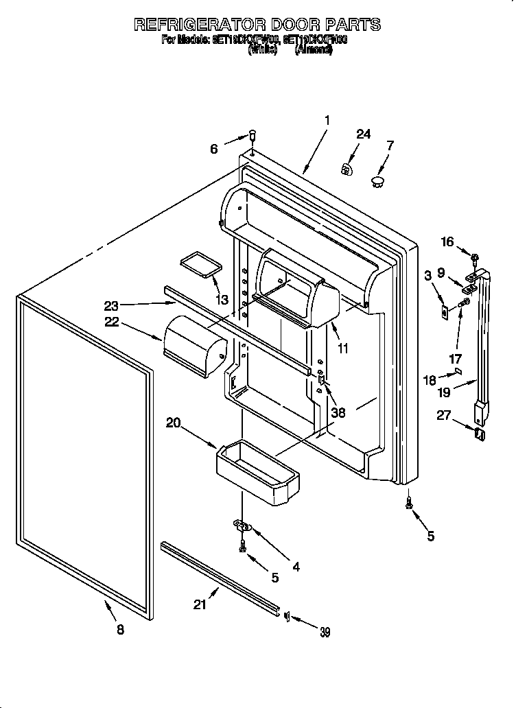Whirlpool 8ET19DKXFN00 refrigerator door diagram