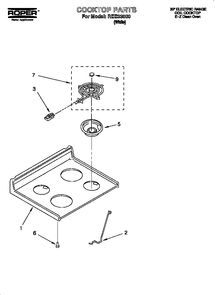 Roper REE33000 cooktop diagram