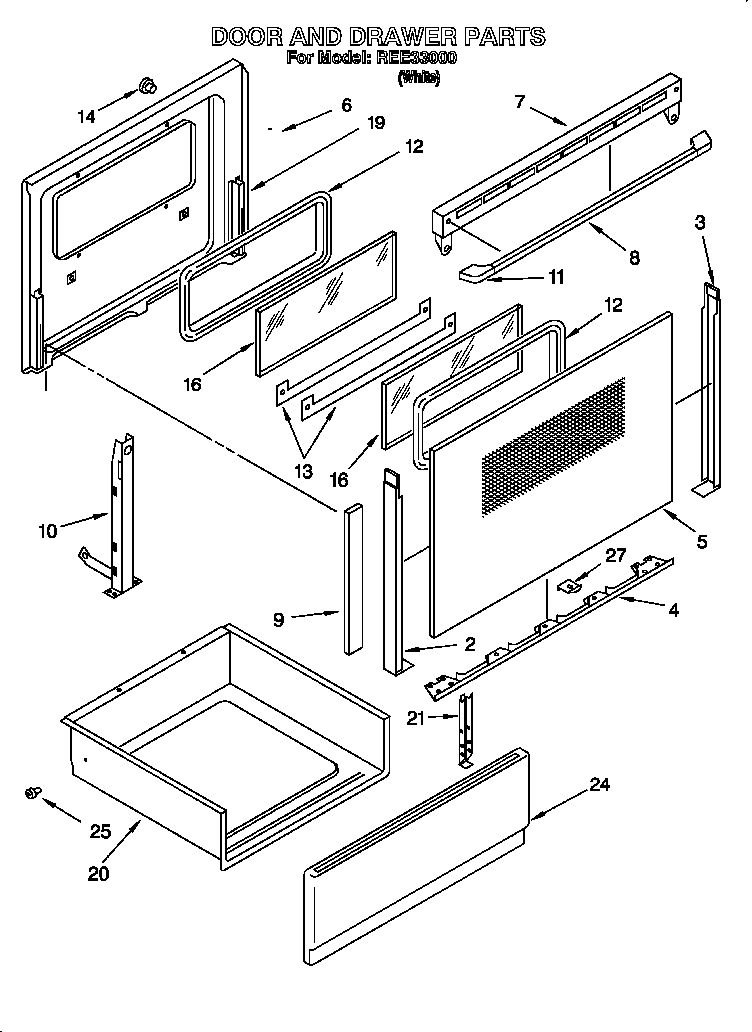 Roper REE33000 door and drawer diagram