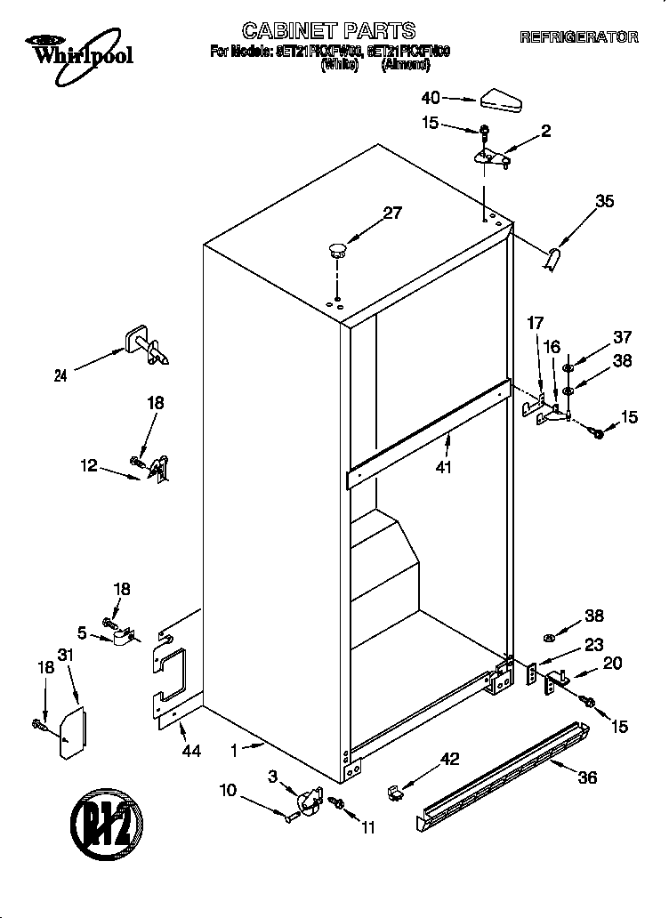Whirlpool 8ET21PKXFW00 cabinet diagram