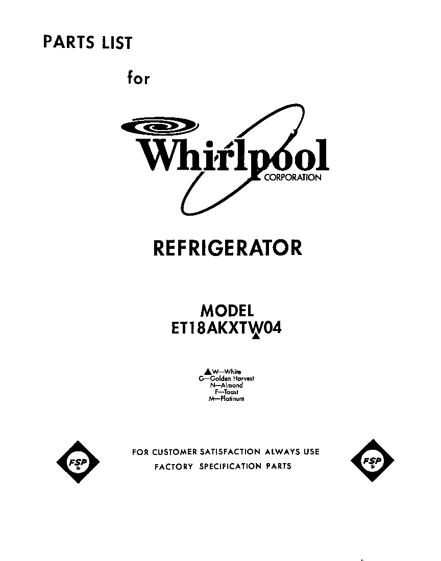 Whirlpool ET18AKXTW04 front cover diagram