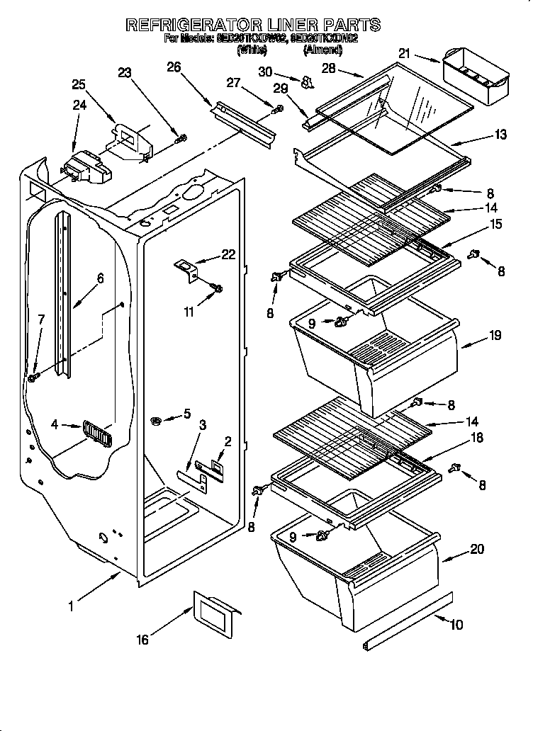 Whirlpool 8ED20TKXDW02 refrigerator liner diagram