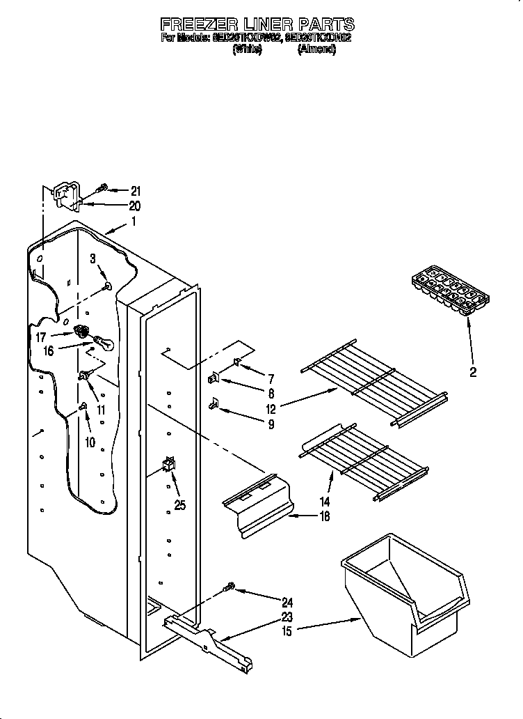 Whirlpool 8ED20TKXDW02 freezer liner diagram