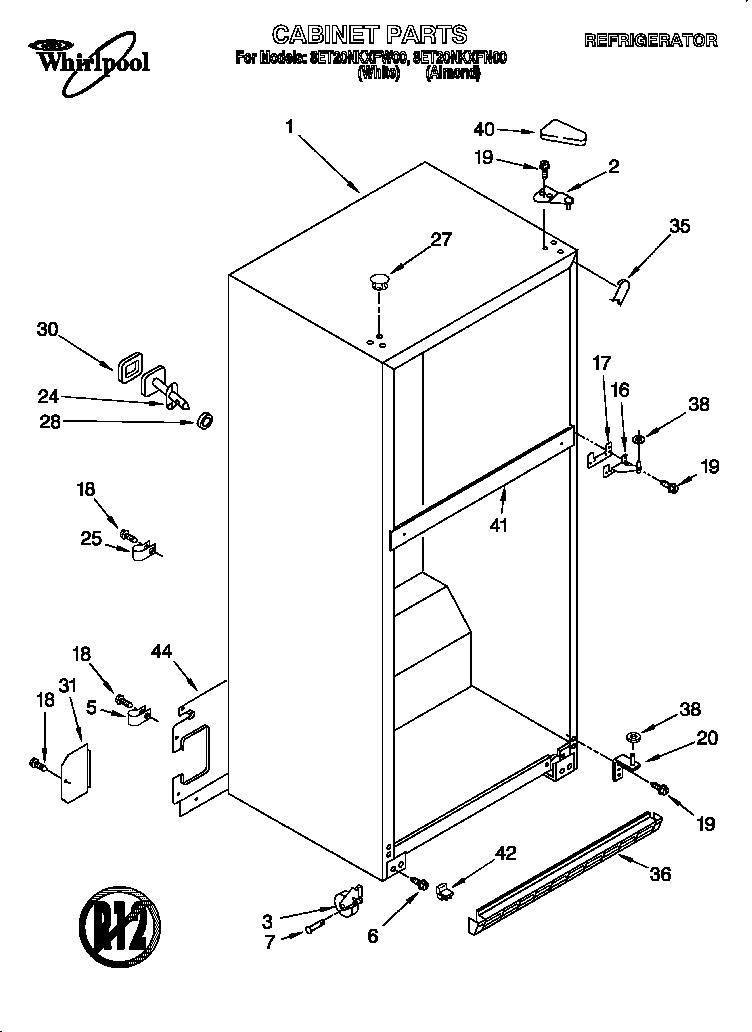 Whirlpool 8ET20NKXFW00 cabinet diagram