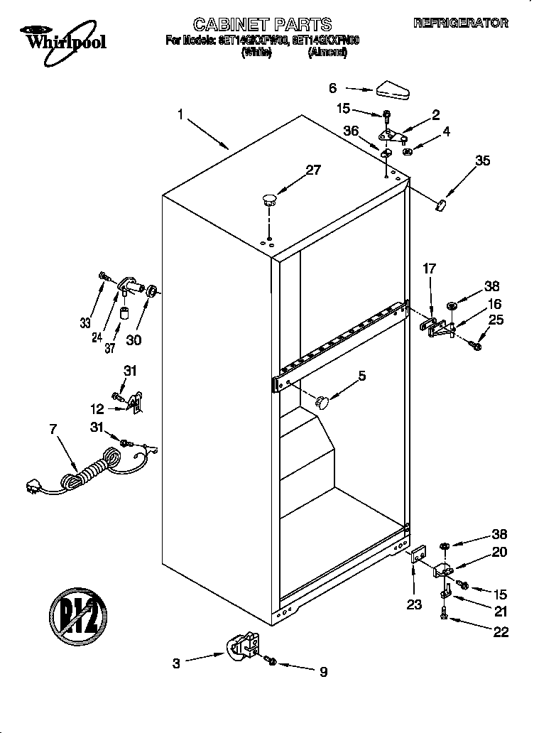 Whirlpool 8ET14GKXFW00 cabinet diagram