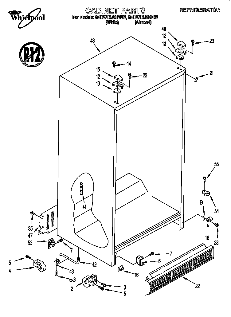 Whirlpool 8ED27DQXDW02 cabinet diagram