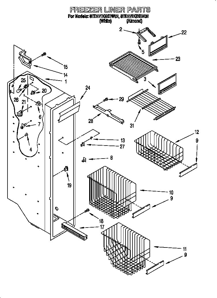 Whirlpool 8ED27DQXDW02 freezer liner diagram
