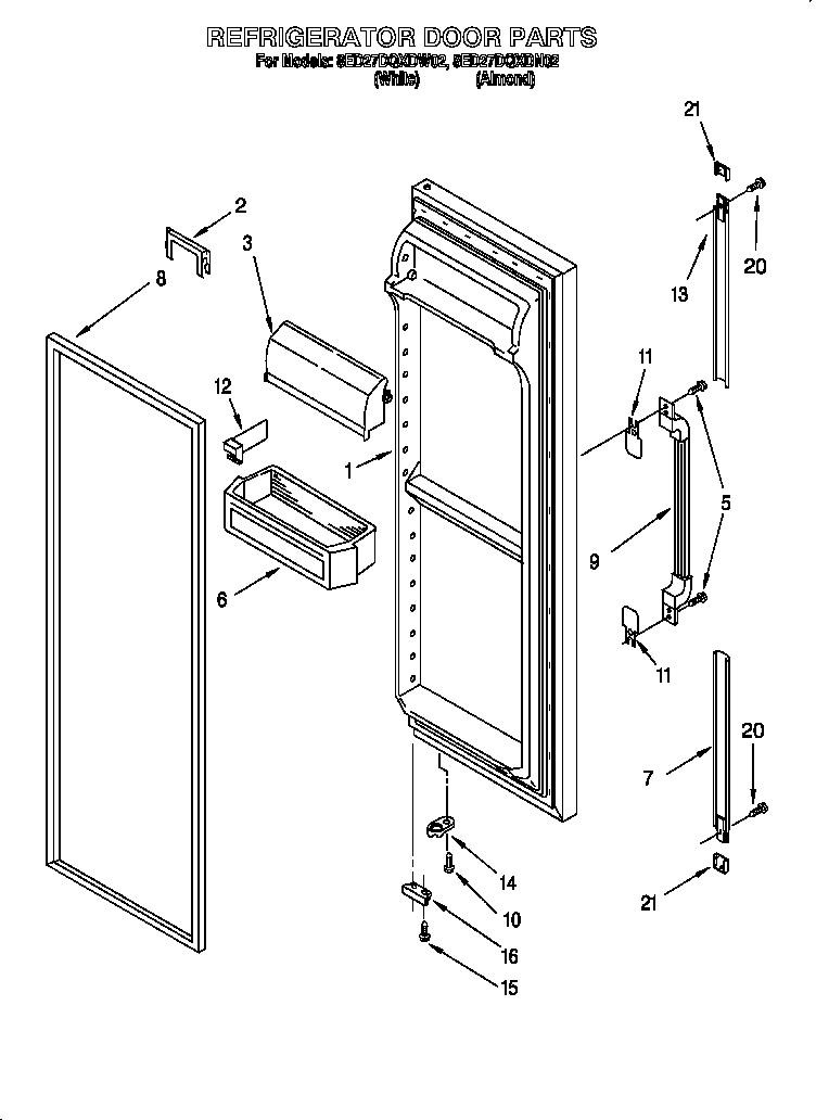 Whirlpool 8ED27DQXDW02 refrigerator door diagram