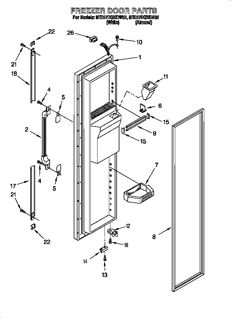 Whirlpool 8ED27DQXDW02 freezer door diagram