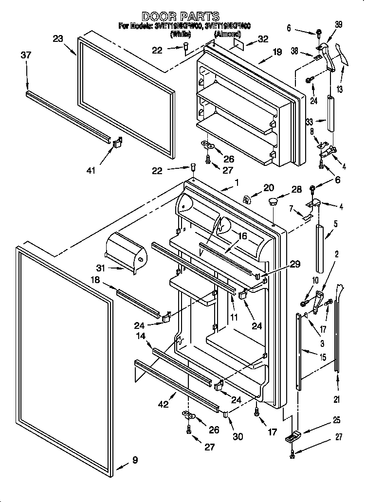 Whirlpool 3VET19NKFN00 door diagram