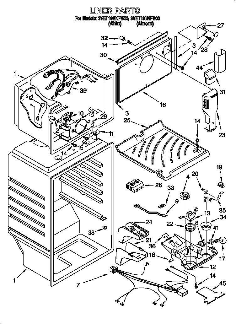 Whirlpool 3VET19NKFN00 liner diagram