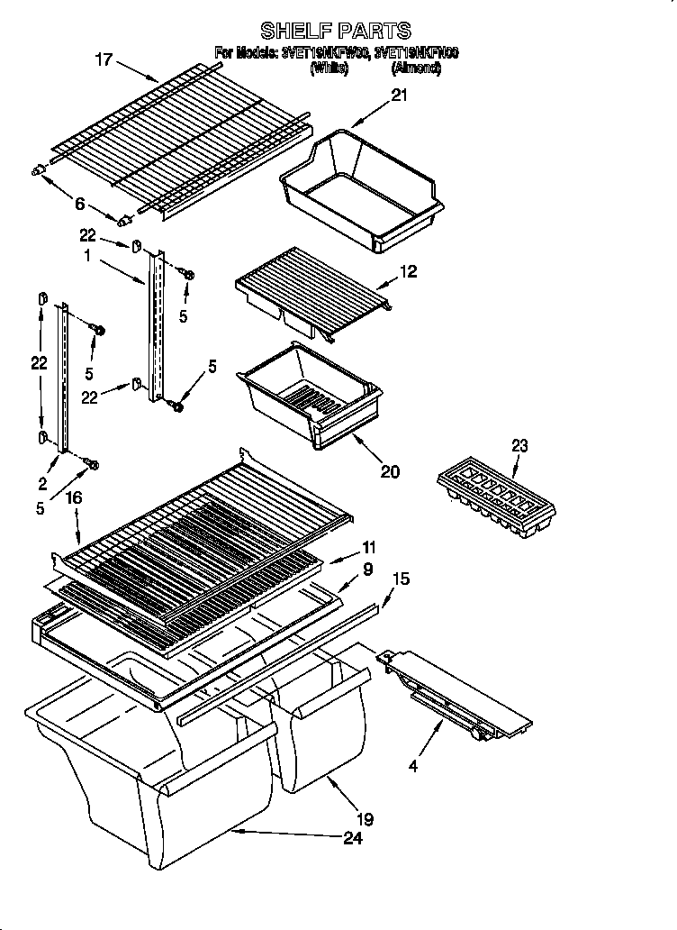 Whirlpool 3VET19NKFN00 shelf diagram