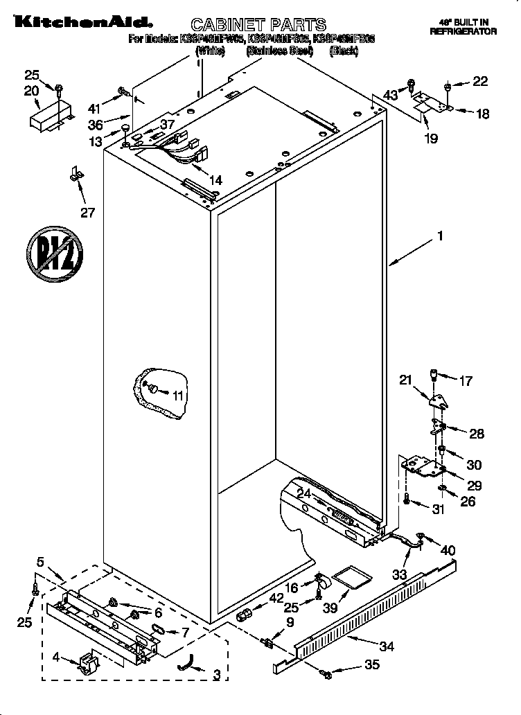 KitchenAid KSSP48MFB05 cabinet diagram