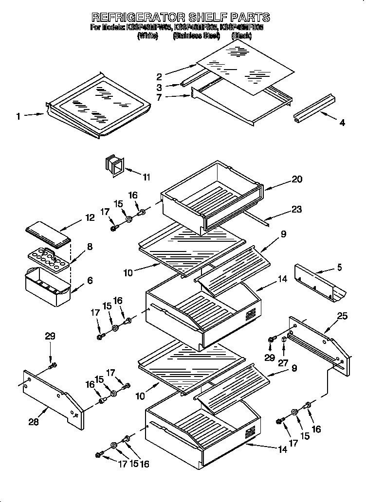KitchenAid KSSP48MFB05 refrigerator shelf diagram