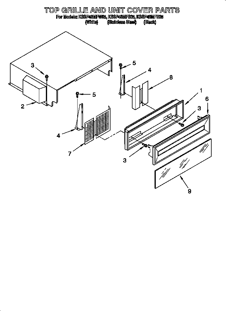 KitchenAid KSSP48MFB05 top grille and unit cover diagram