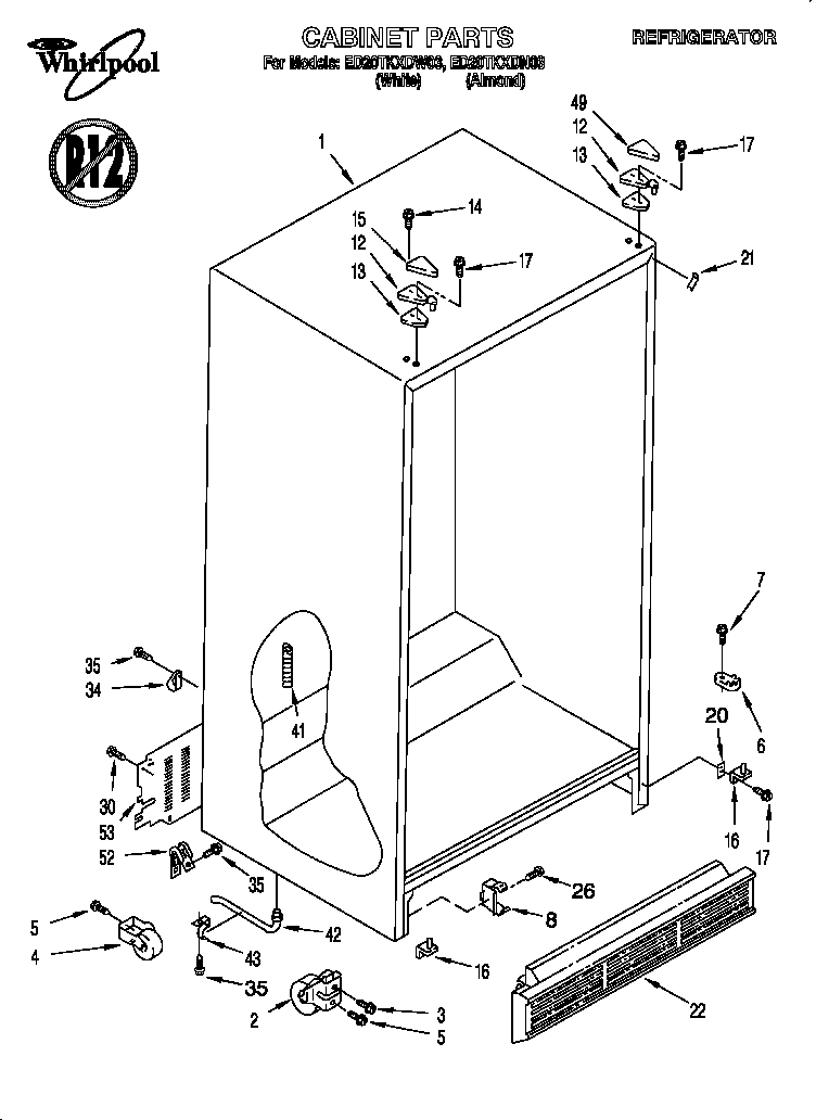 Whirlpool ED20TKXDW03 cabinet diagram