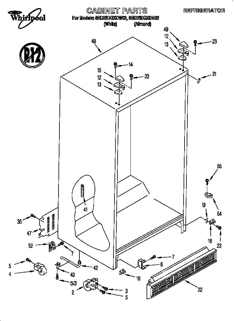 Whirlpool 8ED25DQXDW02 cabinet diagram