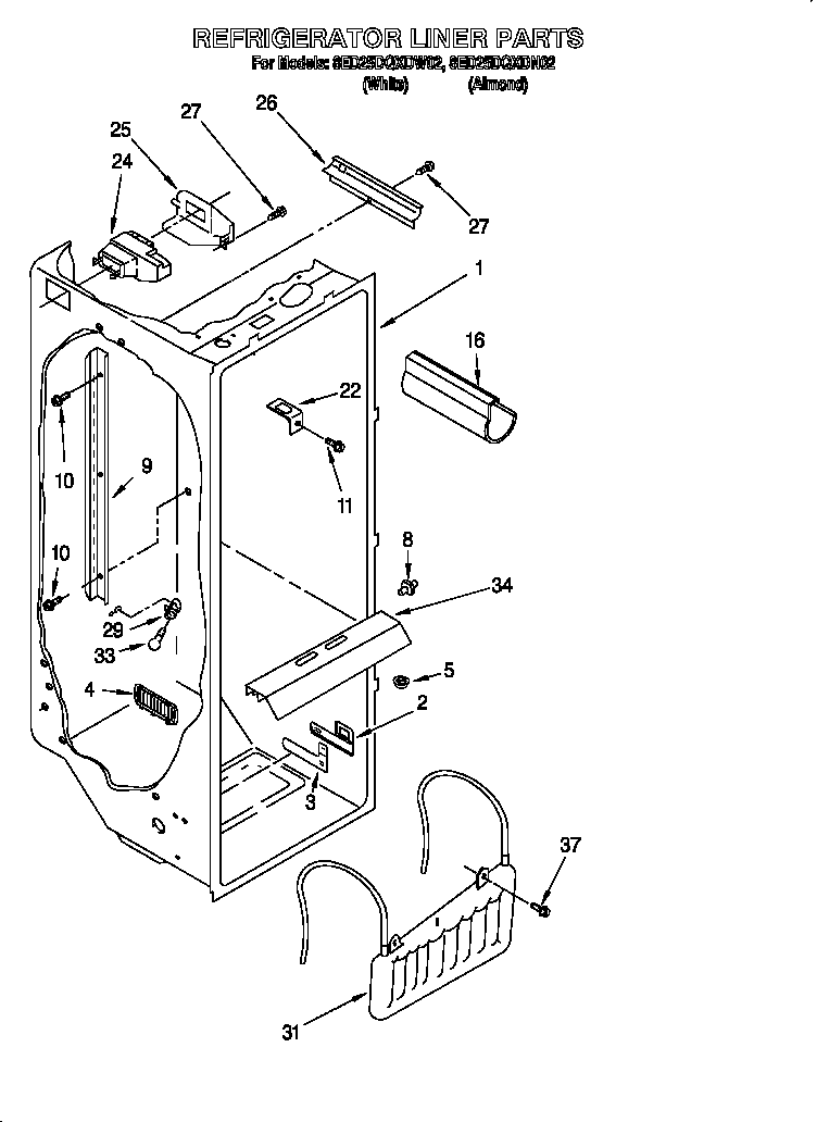Whirlpool 8ED25DQXDW02 refrigerator liner diagram