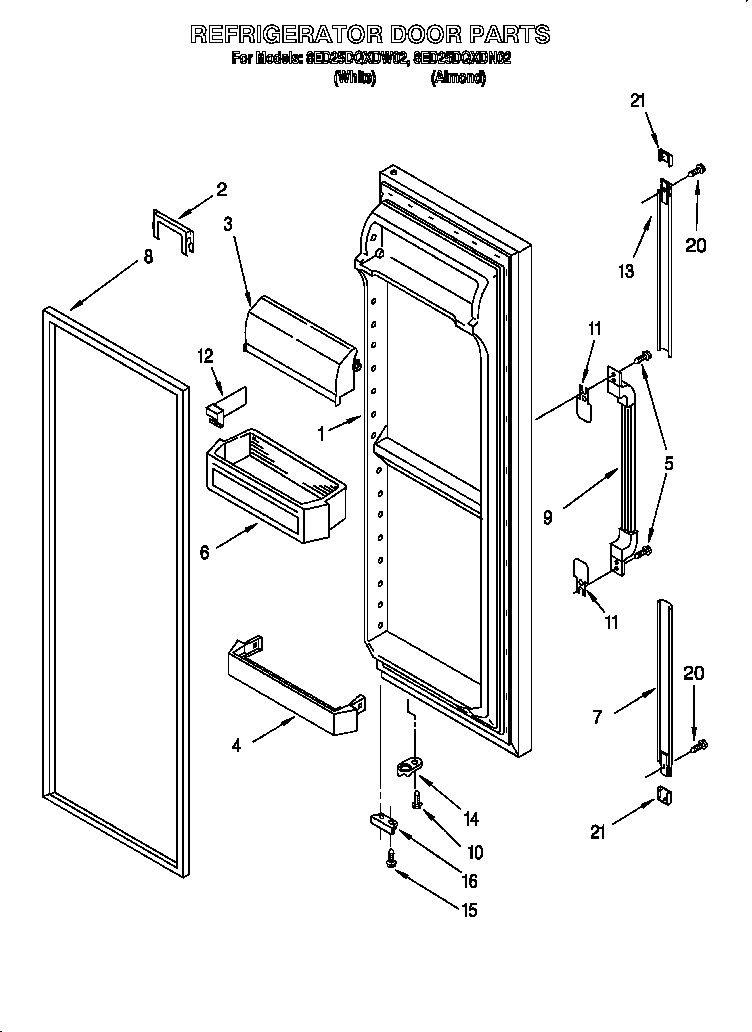 Whirlpool 8ED25DQXDW02 refrigerator door diagram