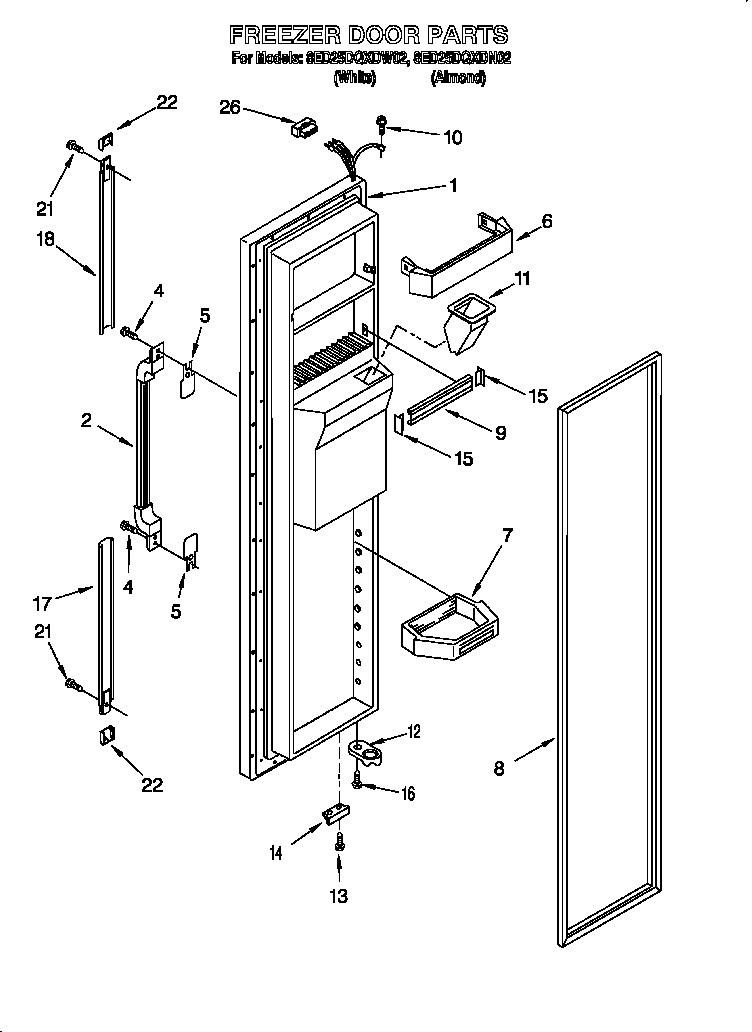 Whirlpool 8ED25DQXDW02 freezer door diagram
