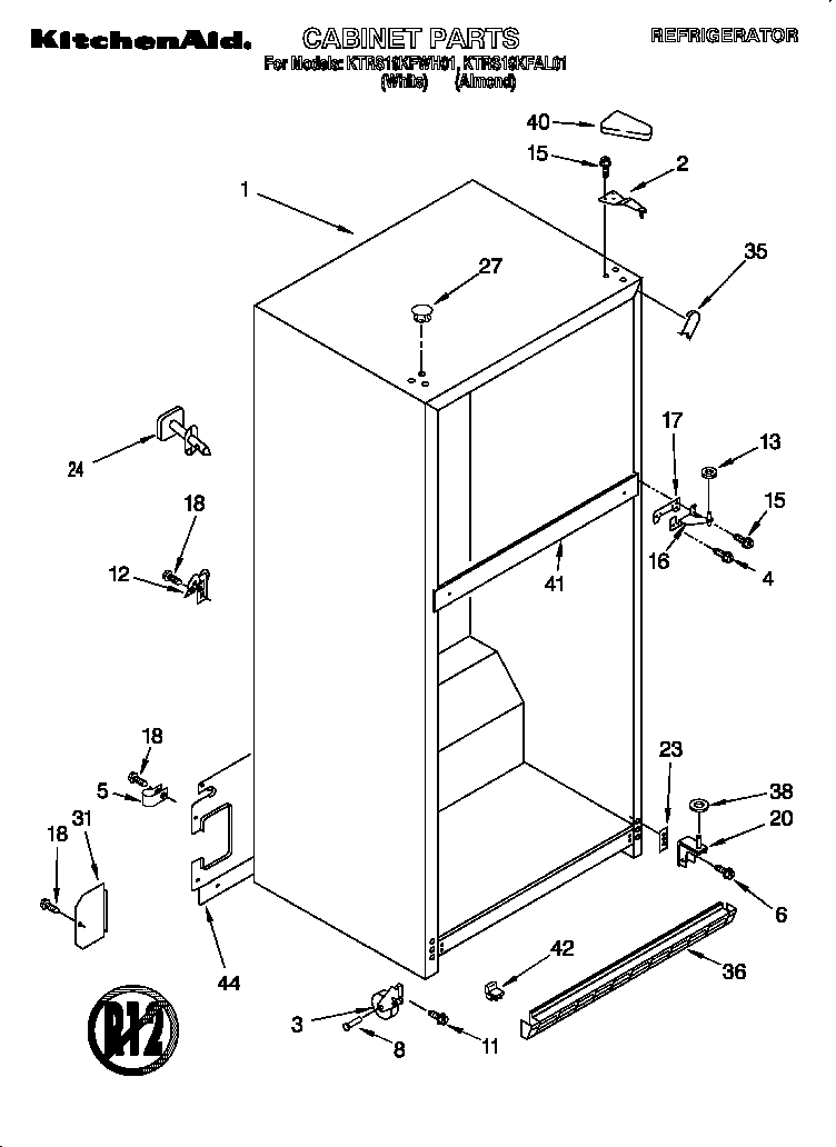 KitchenAid KTRS19KFWH01 cabinet diagram