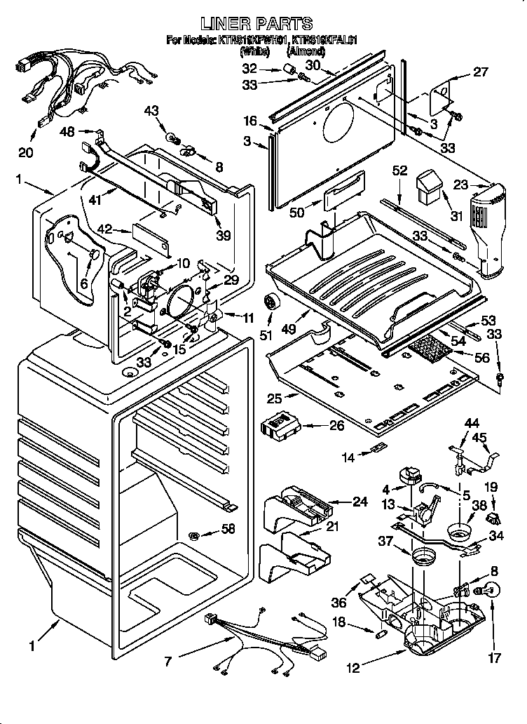 KitchenAid KTRS19KFWH01 liner diagram
