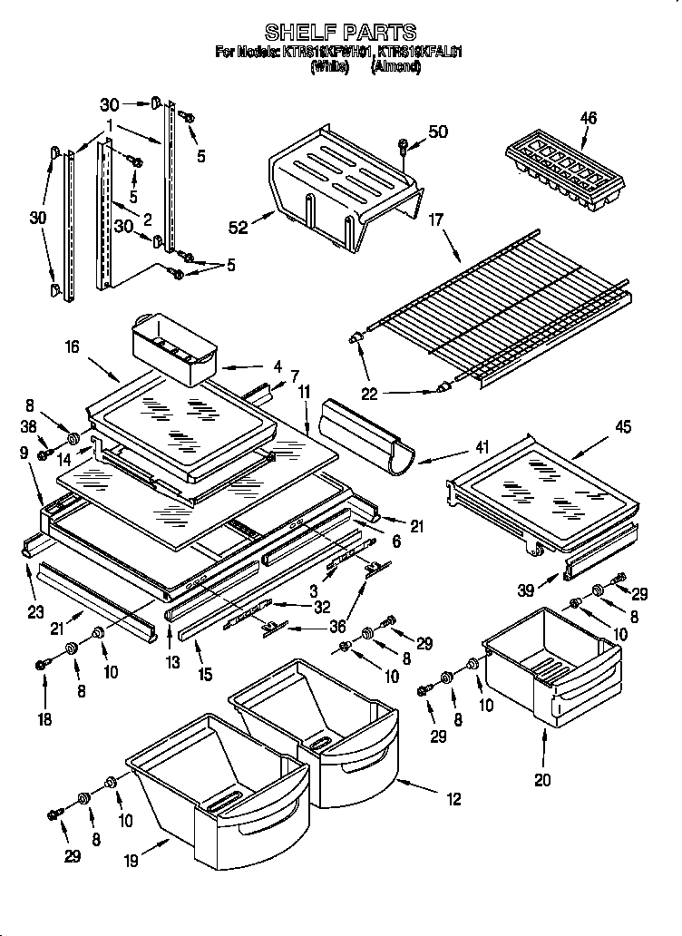 KitchenAid KTRS19KFWH01 shelf diagram